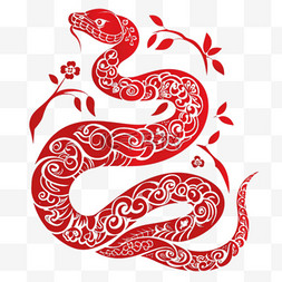 国风红色剪纸蛇传统新年蛇年PNG素