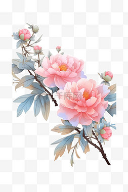 牡丹花盛开粉色免抠手绘元素