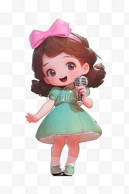 可爱女孩唱歌手绘卡通元素