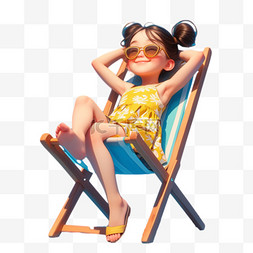 夏天的大暑图片_夏天躺在躺椅上的人物元素