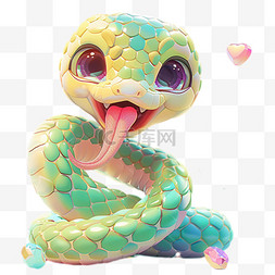 小绿蛇图片_蛇年青色3D卡通萌蛇花蛇爱心蛇元