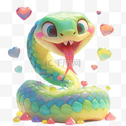 小绿蛇图片_新年蛇年青色3D卡通萌蛇花蛇免抠