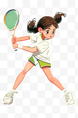 绿色运动图片_运动女孩网球免抠元素手绘