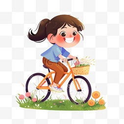 夏天女孩骑自行车卡通手绘元素