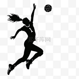 球类运动剪影图片_女排排球运动员黑色剪影图片