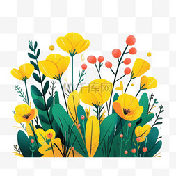 花朵点缀手绘图片_黄色夏天红色花朵手绘免抠元素