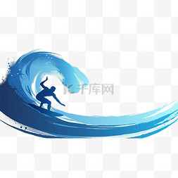 老年女性剪影图片_冲浪体育比赛冲浪运动员蓝色剪影