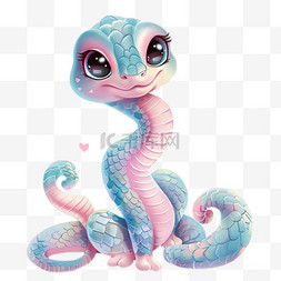 粉蓝色3D可爱蛇蛇年新年元素