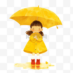 夏天女孩下雨手绘元素卡通