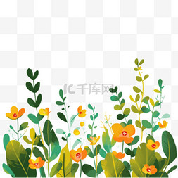 绿色背景夏天图片_花朵草植物手绘夏天免抠元素