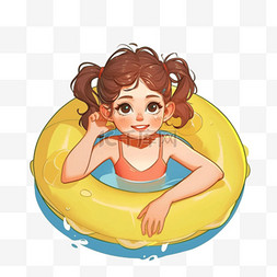 卡通女孩大眼睛图片_女孩游泳手绘夏天免抠元素