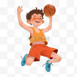 篮球红色图片_卡通手绘男孩打篮球元素