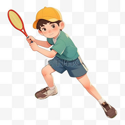 绿色的鞋子图片_男孩打网球卡通手绘元素免抠