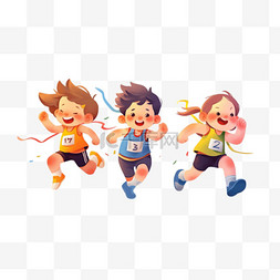俯视跑步图片_运动会可爱孩子手绘跑步免抠元素