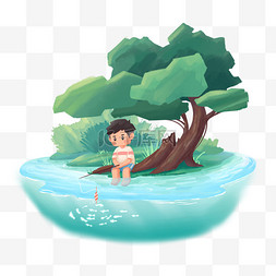 少年机长图片夏季夏天河边钓鱼的少年图片
