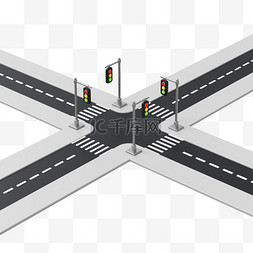 C4D立体十字路口城市道路素材