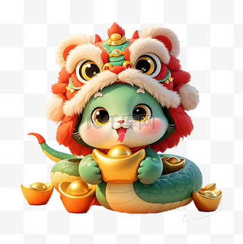 蛇年春节新年可爱小蛇抱元宝png图片