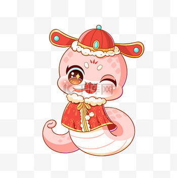 线条风蛇年IP形象粉色可爱吐舌小蛇素材