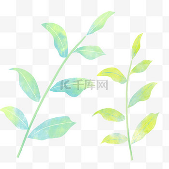 春季黄绿色叶子水彩涂鸦晕染树叶清新手绘植物免抠元素