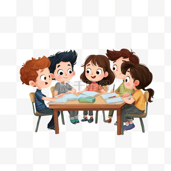 小组合作卡通图片-小组合作卡通素材-小组合作卡通模板图片下载-千库网