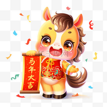 马年春节新年贺岁新春对联喜庆插画