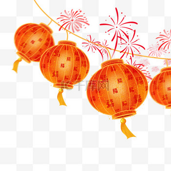 喜庆国潮红色弥散渐变新年春节除夕烟花灯笼装饰素材