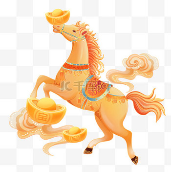 红黄色卡通国潮风马年新年新春马金马贺岁png图片