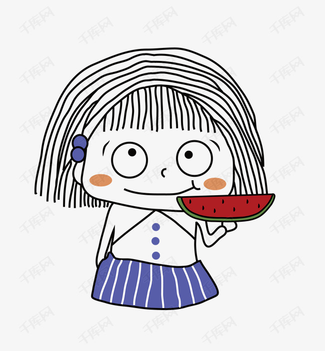 暑期来了夏至吃西瓜小女孩