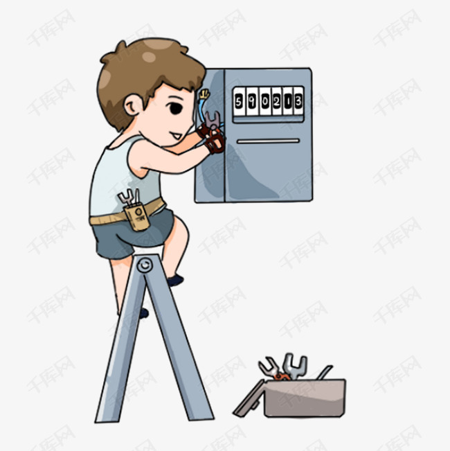 手绘卡通装修工人修电师傅免抠素材