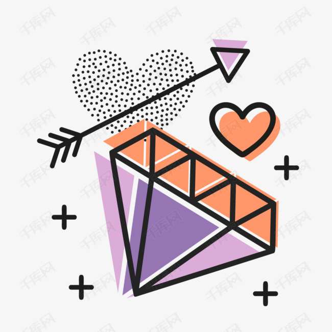 矢量心形潮流孟菲斯饰图案