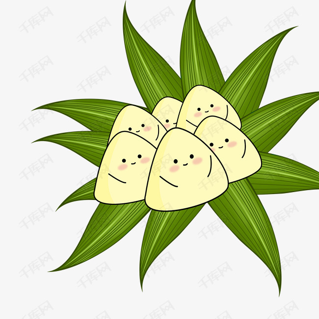 坐在粽叶上的白色粽子卡通