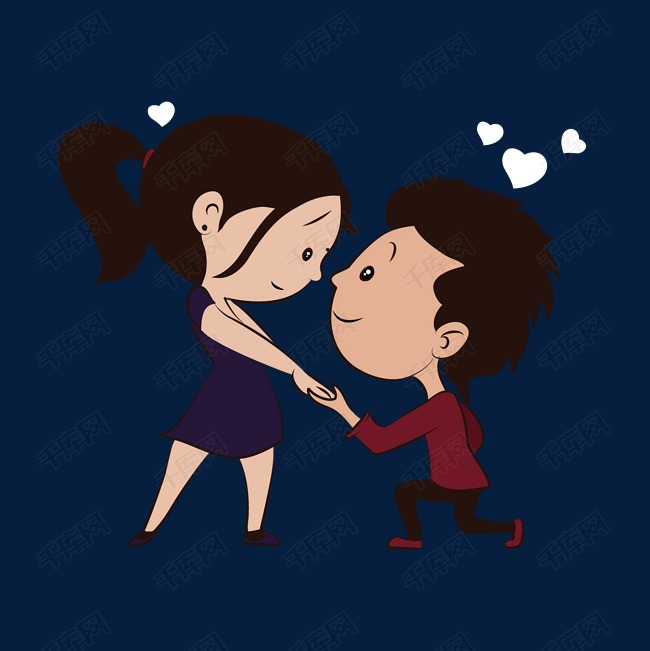 卡通手绘表白求婚的男女
