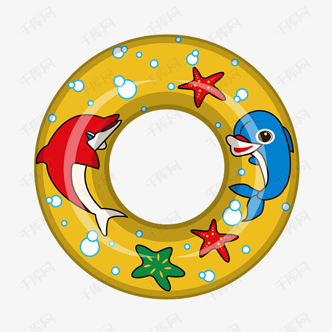 夏季暑期游泳圈手绘矢量扁平透明底免抠