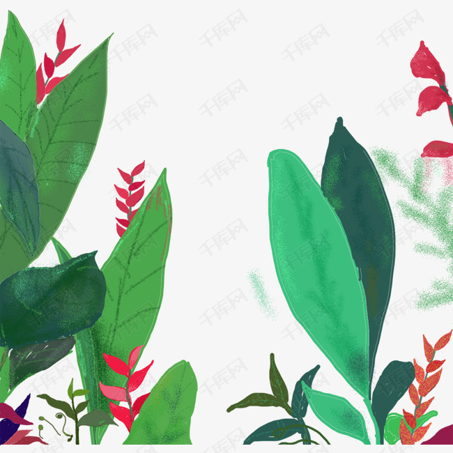 手绘卡通长方形插画树叶