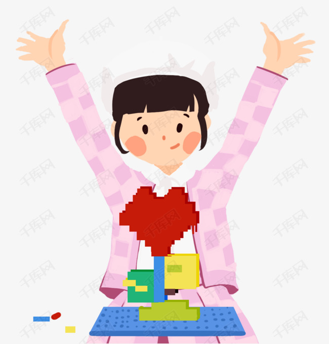 手绘卡通举起双手的护士女孩