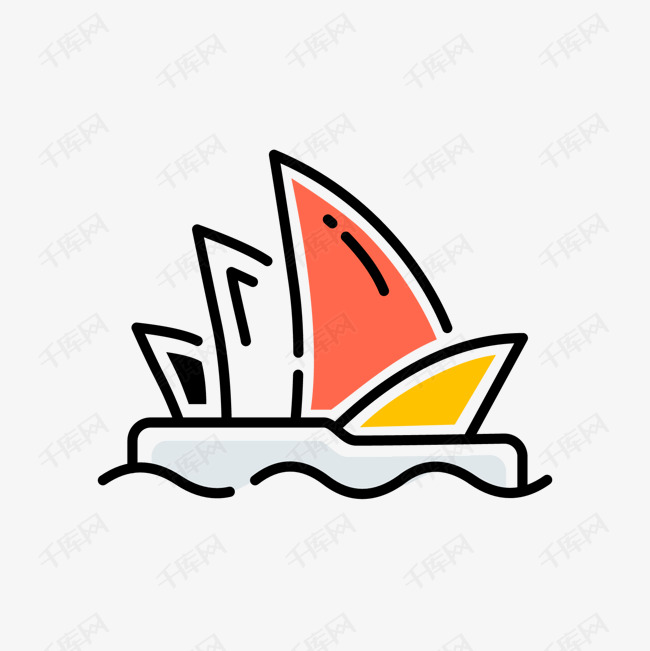 手绘卡通彩色旅游名胜悉尼歌剧院