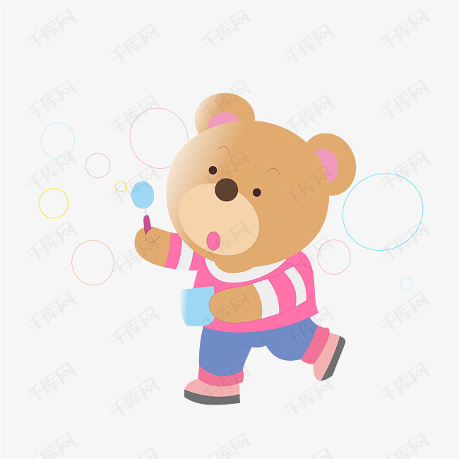 小熊吹泡泡夏季暑假卡通手绘矢量图