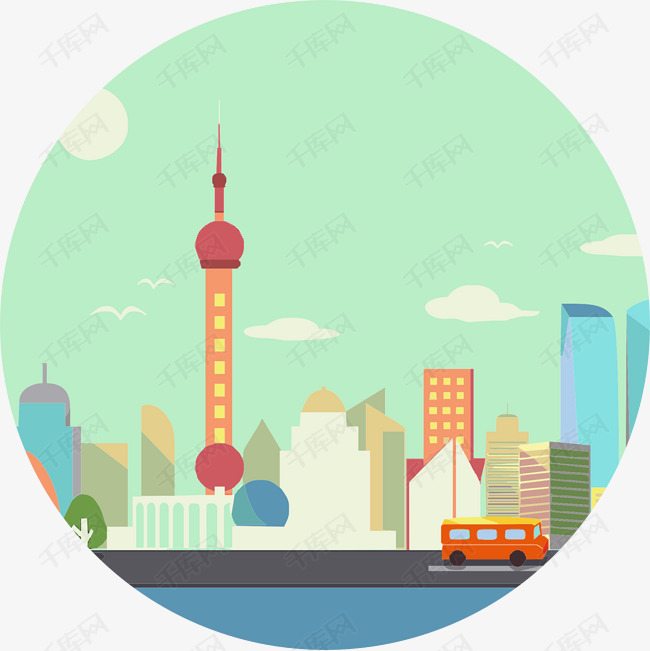 清新风卡通上海插画