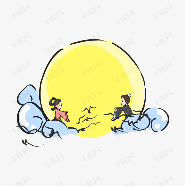 七夕节牛郎织女手绘卡通