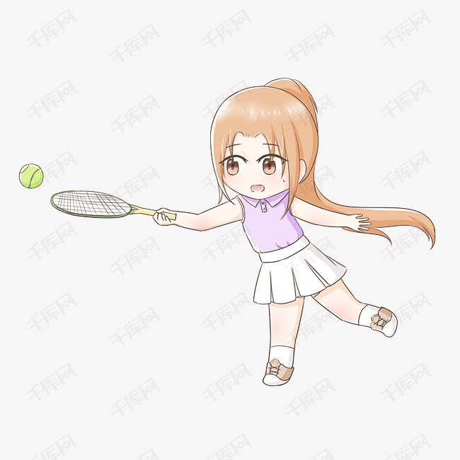 网球女孩接球动作插画