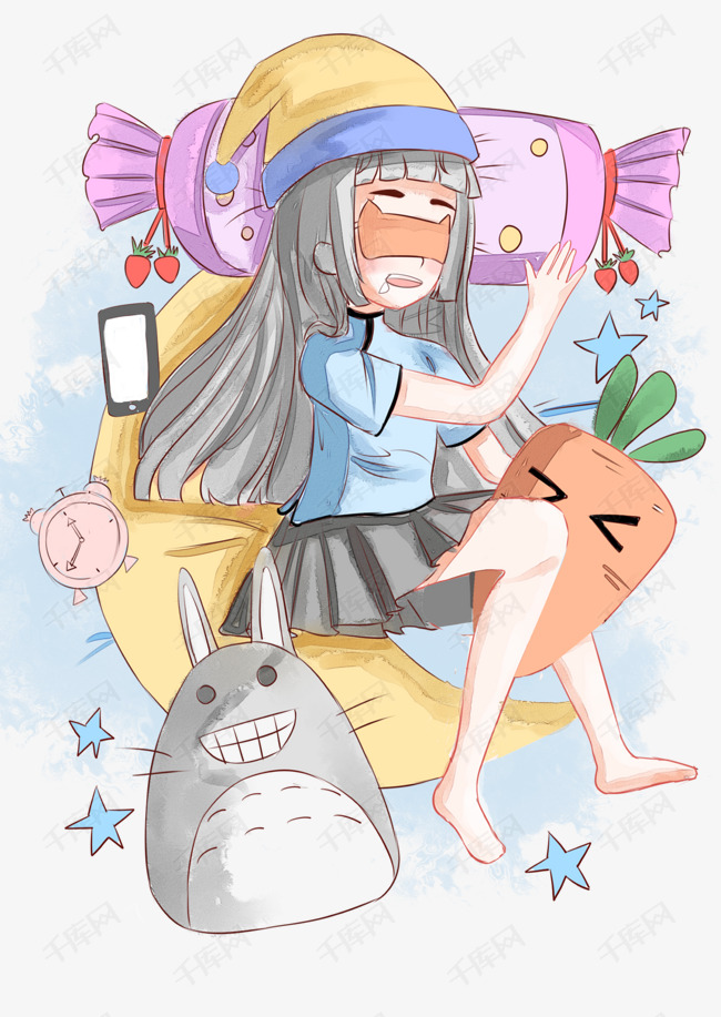 名国风少女睡觉抱着胡萝卜