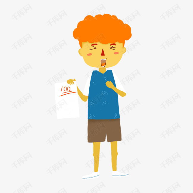 手绘小男孩开学季考试满分