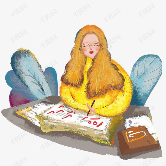 教师节美女老师批改试卷png图