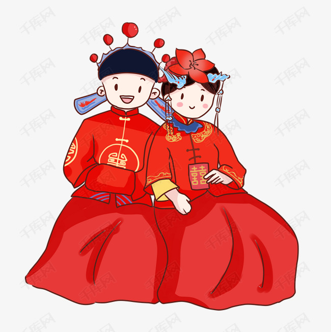手绘卡通中式婚礼素材图片免费下载_高清psd_千库网(图片编号11126152