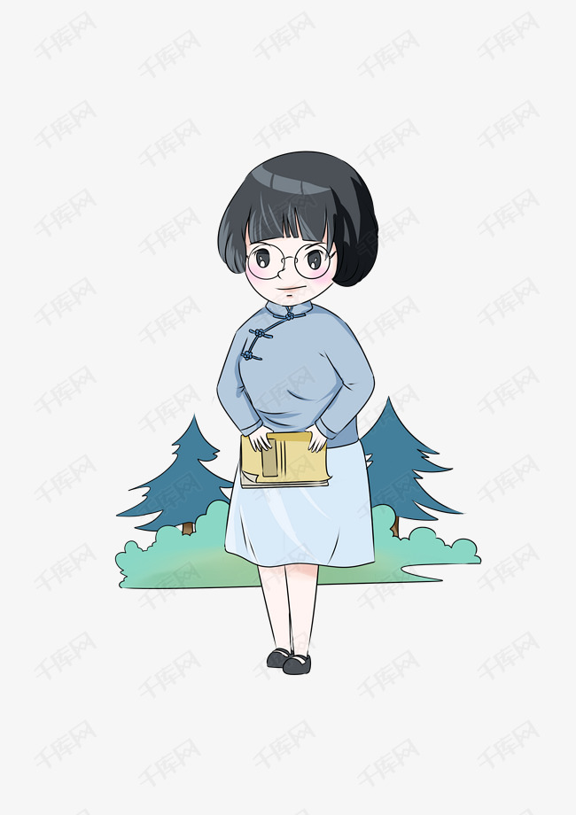 教师节戴眼镜女教师卡通人物