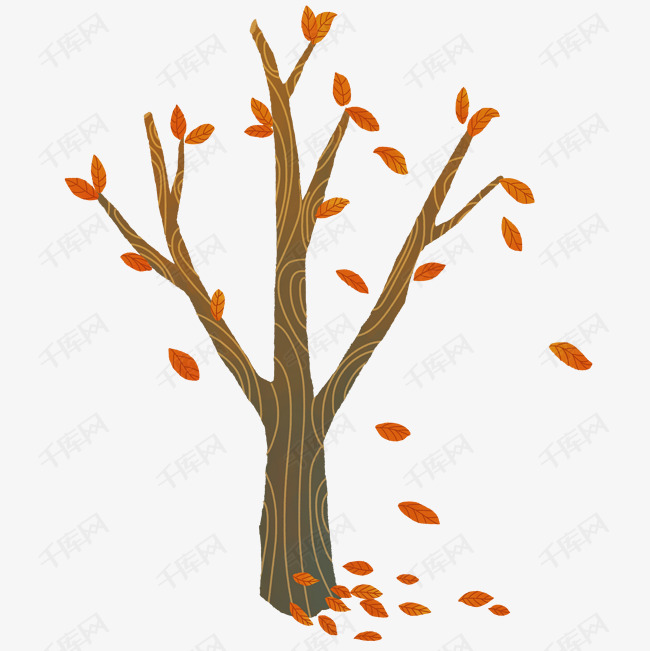 手绘霜降植物落叶插画