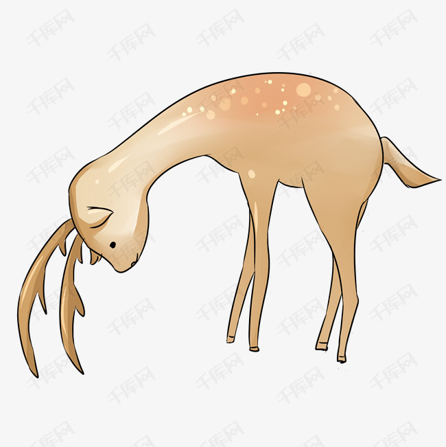 在低头的梅花鹿动物手绘插画