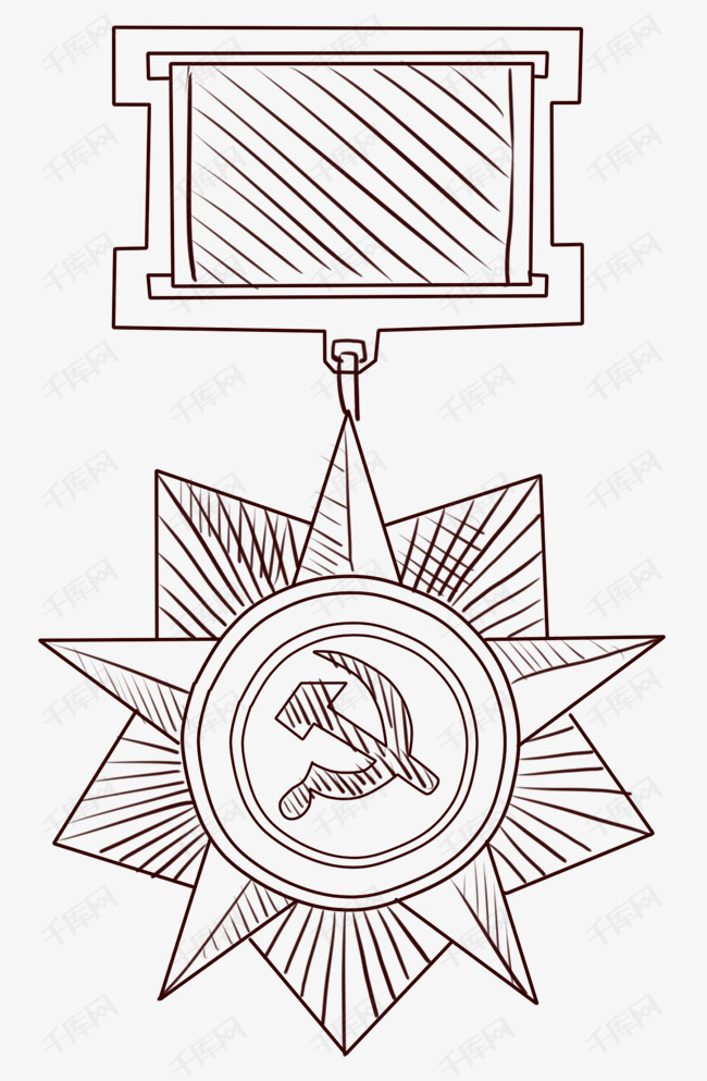 手绘线描徽章插画