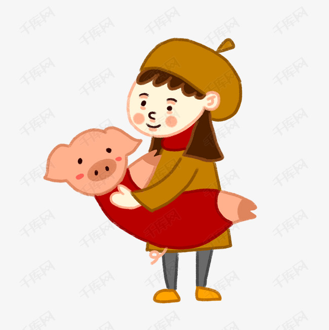 一个人抱着一头猪的图图片