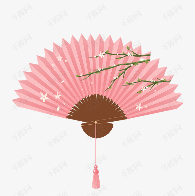 中国风粉色花朵折扇PNG元素